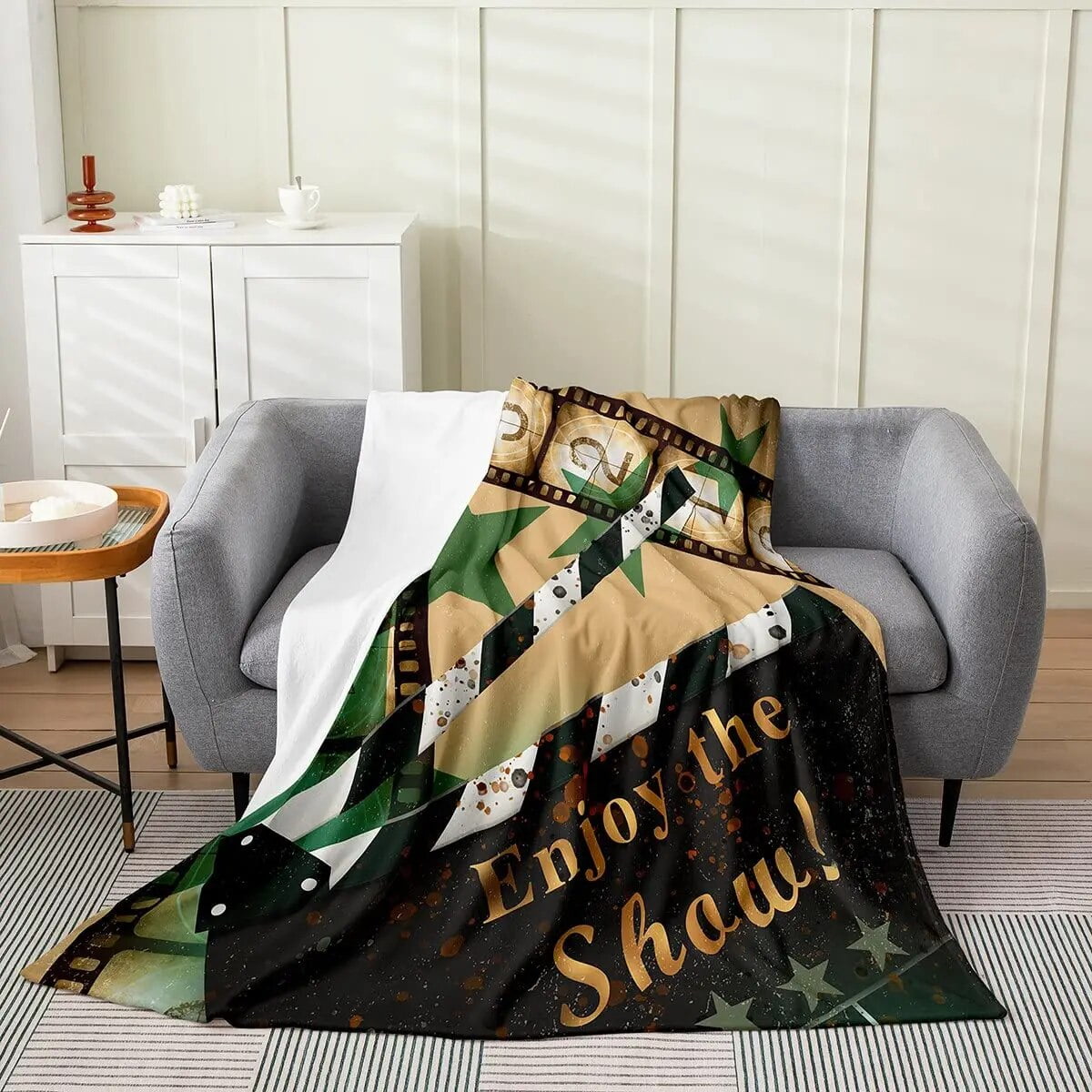 Vintage Cinema Ticket Throw Blanket Retro Movie Theater Poster Blanket Popcorn Soft Flannel