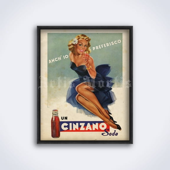 Vintage Cinzano Soda Ad Poster, Retro Italian Print, Unframed Paper Poster 8x10in
