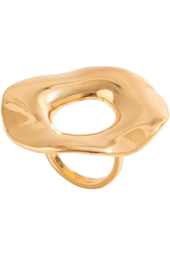 Vintage Circle Karma Ring for Women 18K Gold Plated Hollow Circle Band Minimalist Geometric Promise Wedding Rings Fashion Jewelry Comfort Fit Anniversary Valentine's Size 7