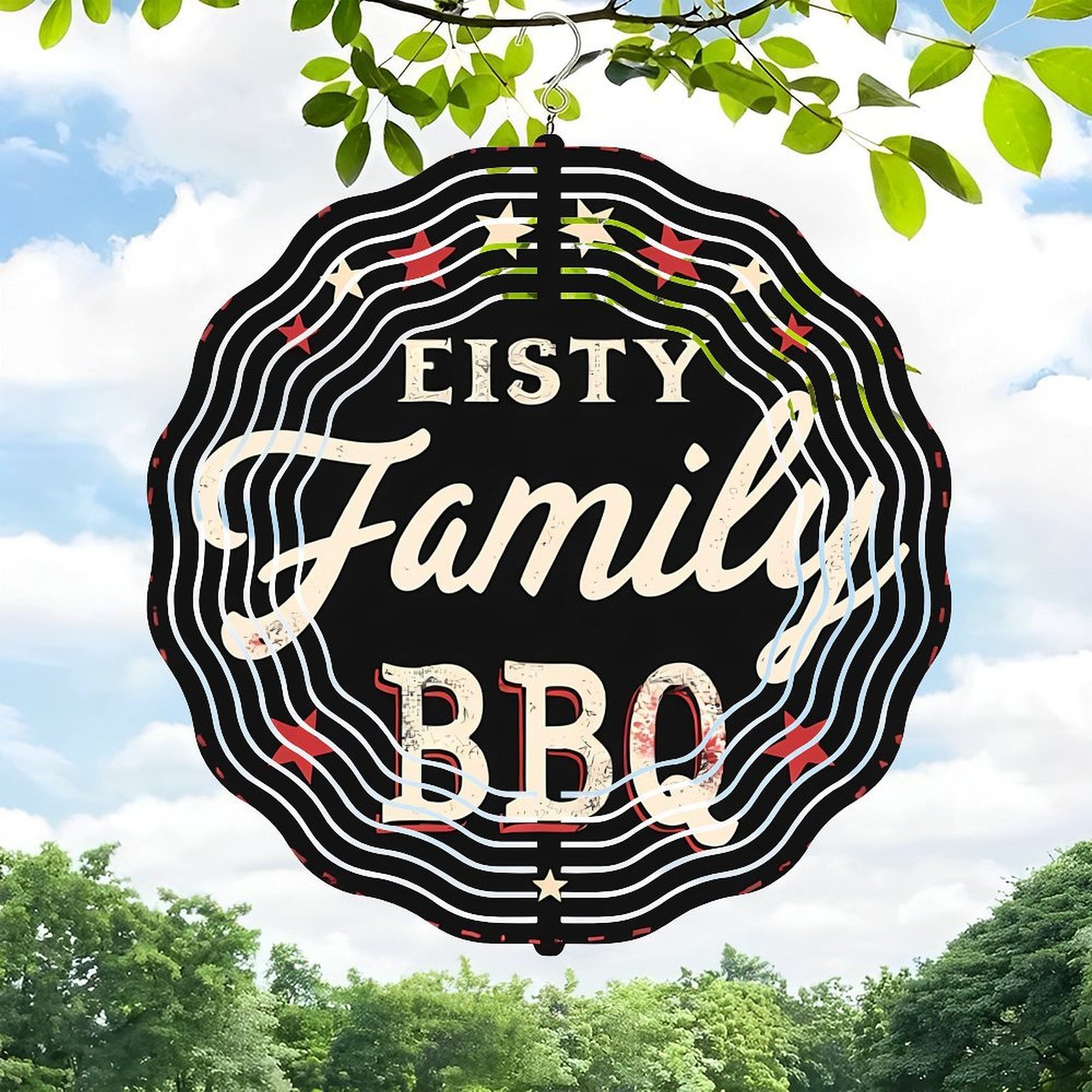 Vintage Circular Metal Wind Spinner with ' EiSTY Family ' Cursive ...