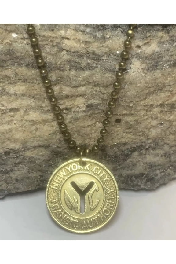 Vintage Circulated NYC New York City (Large Y 1970-1980) Subway Token Pendant. Real Subway Token! Wear History!
