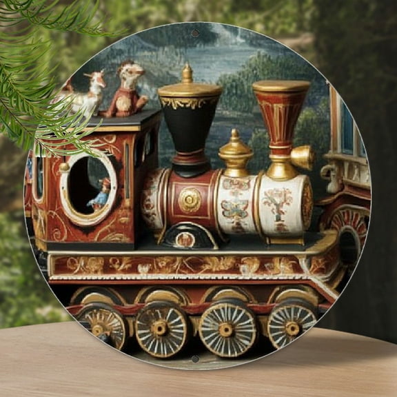 Vintage Circus Calliope Round Metal Wall Sign - Colorful Aluminum Decor Featuring Carousel, Ferris Wheel, and Acrobats for Man Cave, Office, or Shed, Circus Theme Party Decorations