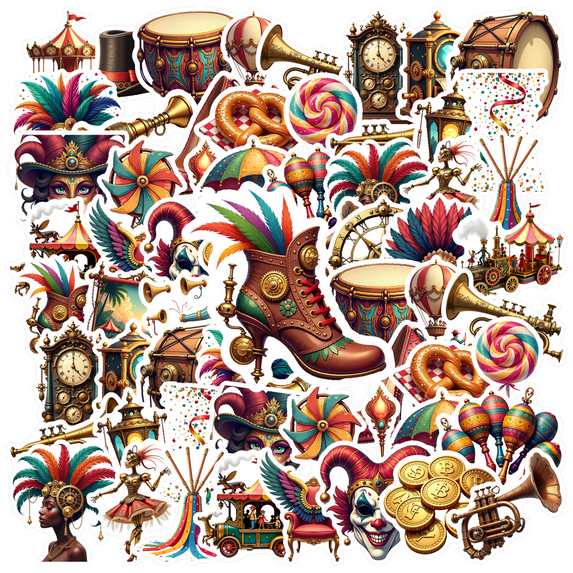 Vintage Circus Carnival Stickers, Waterproof Circus Carnival Sticker for Water Bottle Laptop Phone Cases Planner Skateboard Luggage Helmet Party Favor Decor, Ideal for Adults Teens Teacher Rewards