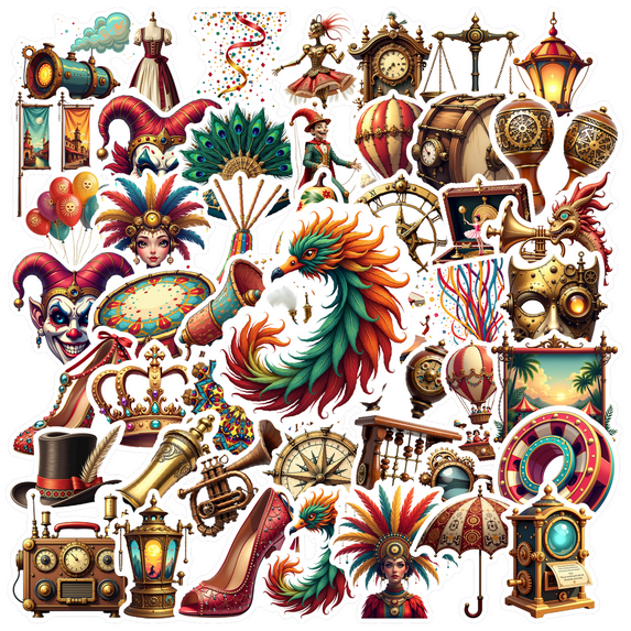 Vintage Circus Carnival Stickers, Waterproof Circus Carnival Sticker for Water Bottle Laptop Phone Cases Planner Skateboard Luggage Helmet Party Favor Decor, Ideal for Adults Teens Teacher Rewards