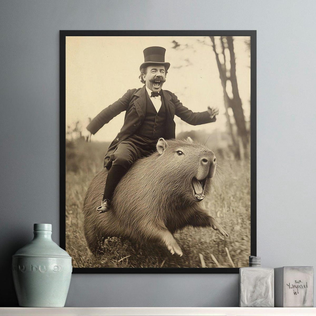 Terminator Riding Capybara Image Vintage Circus Entertainer Riding Giant Capybara Art Print, Humorous ...
