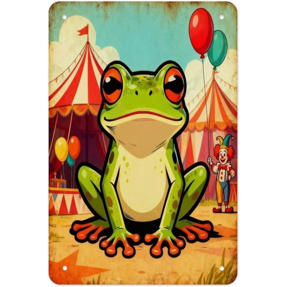 Vintage Circus Frog Metal Tin Sign, Funny Decorative Wall Art Plaque for Kitchen Home Office Bar Cafe, 8 x 12 Inch