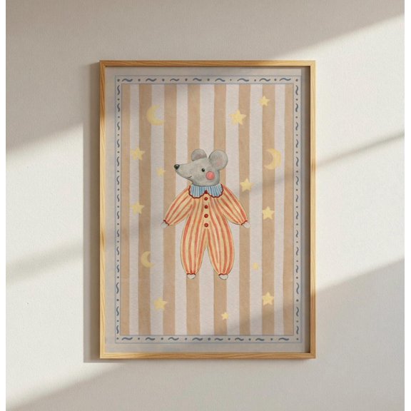Vintage Circus Mouse Print, Whimsical Nursery Wall Art, Unframed Paper Poster 8x10in