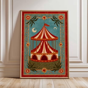 Vintage Circus Tent Art Print, Retro Carnival, Whimsical Decor, Asian Decor, Zen Artwork, Collector Print, Elegant Interior , Bedroom Living Room Office Apartment Studio, Unframed Poster 8X10