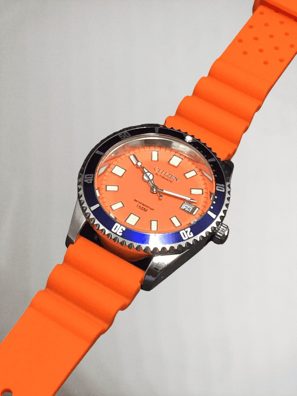 Vintage Citizen Automatic Diver's 150m Orange Dial With Date Blue