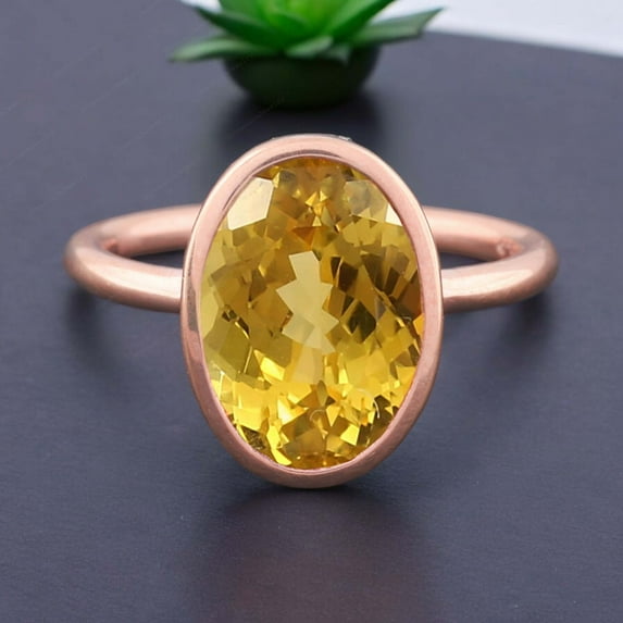 Vintage Citrine Engagement Ring Solitaire Statement Ring Yellow Gemstone Women Jewelry November Birthstone Gift Ring