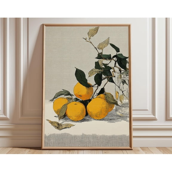 Vintage Citrus Orange Still Life Botanical Wall Art Print, Unframed Paper Poster 24x36in