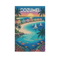 Vintage City Travel Poster of Cozumel with Retro Hotel Style And Sea Adventures Canvas Poster
