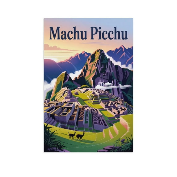 Vintage City Travel Poster of Machu Picchu Peru with Misty Mountain Scene Print Poster