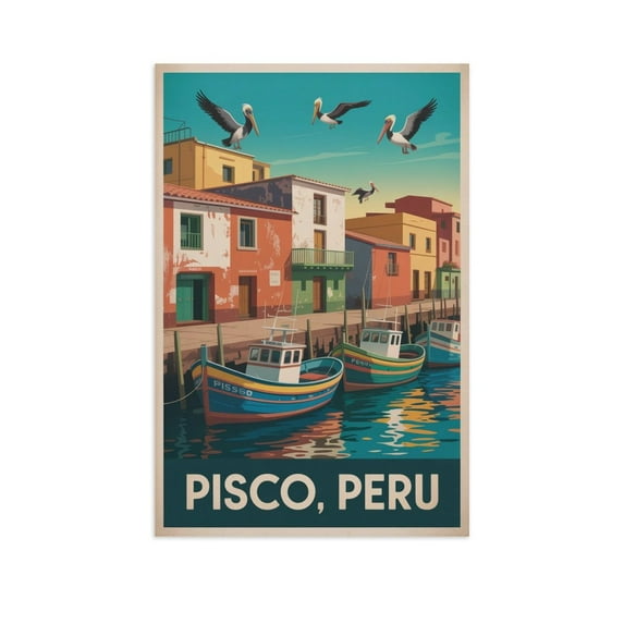 Vintage City Travel Poster of Pisco Peru with Seaside Textures And Maritime Charm Canvas Poster
