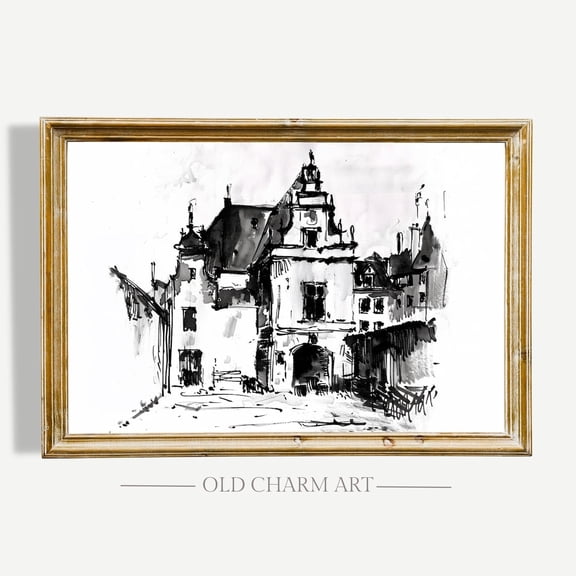 Vintage Cityscape Sketch, Minimalist Drawing Art Poster, Cottagecore Art Poster, Poster Sk1, Unframed Poster Size 24x36