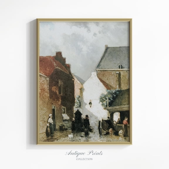 Vintage Cityscape Wall Art, Antique European Village Print, French Country Wall Art, Rustic Wall Decor, 631 UNFRAMED Poster, 8x12
