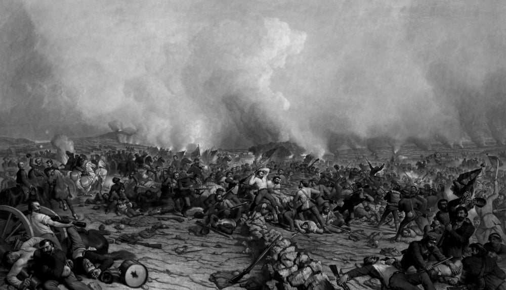Vintage Civil War Print featuring the Battle of Gettysburg Canvas Art - John ParrotStocktrek Images (37 x 22)