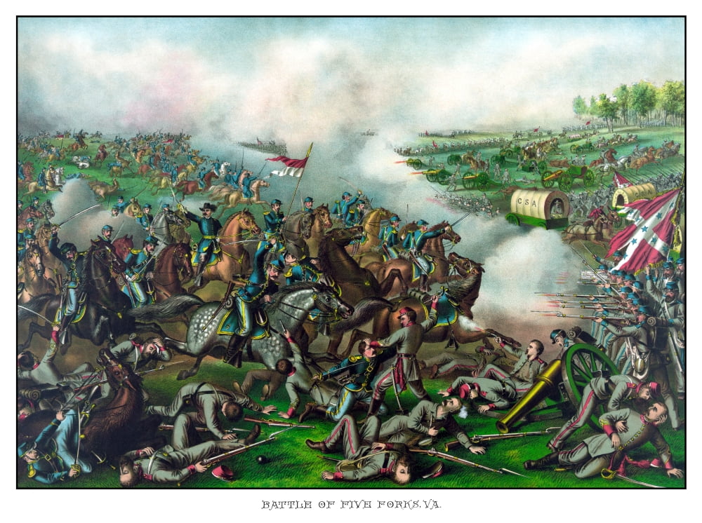 Vintage Civil War Print of the Battle of Five Forks Canvas Art - John ParrotStocktrek Images (33 x 25)