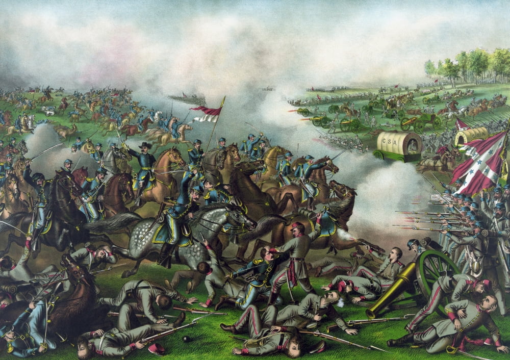 Vintage Civil War Print of the Battle of Five Forks Canvas Art - John ParrotStocktrek Images (34 x 24)