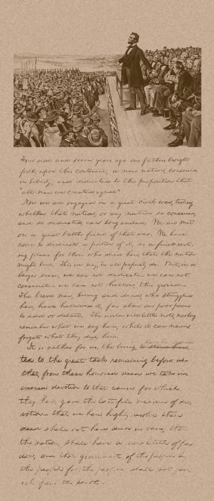 Vintage Civil War era print of President Abraham Lincoln and Gettysburg Address Canvas Art - John ParrotStocktrek Images (10 x 22)