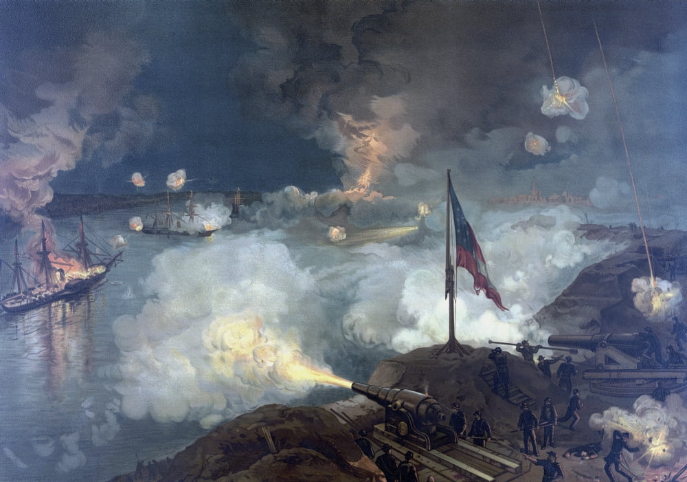 Vintage Civil War painting featuring the Battle of Port Hudson Canvas Art - John ParrotStocktrek Images (34 x 24)