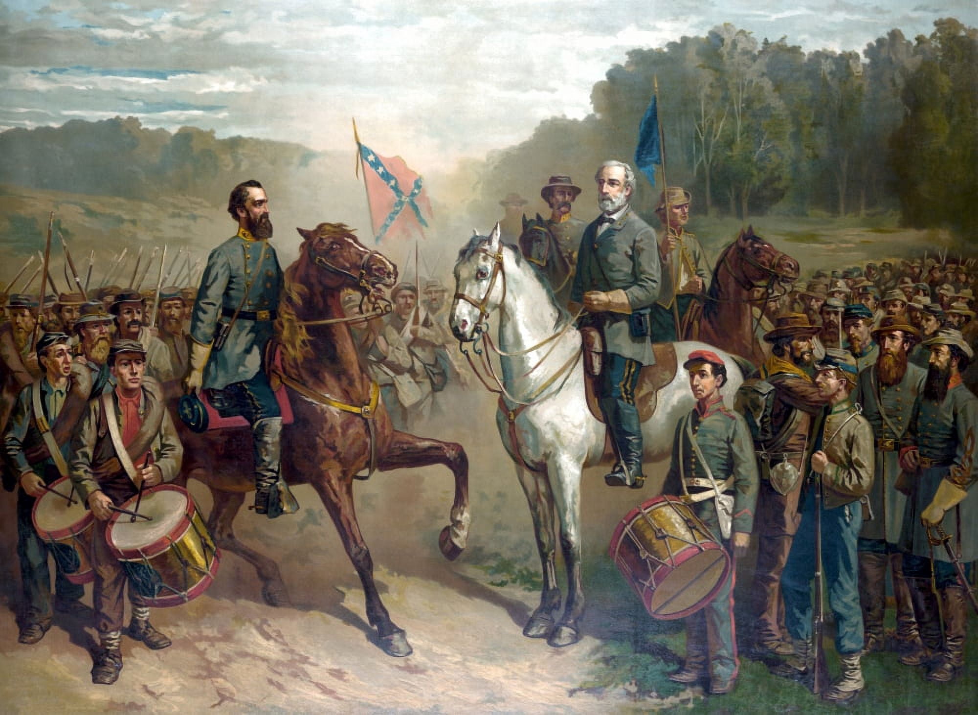 Vintage Civil War painting of Gernal Lee and Jackson on horseback Canvas Art - John ParrotStocktrek Images (34 x 25)
