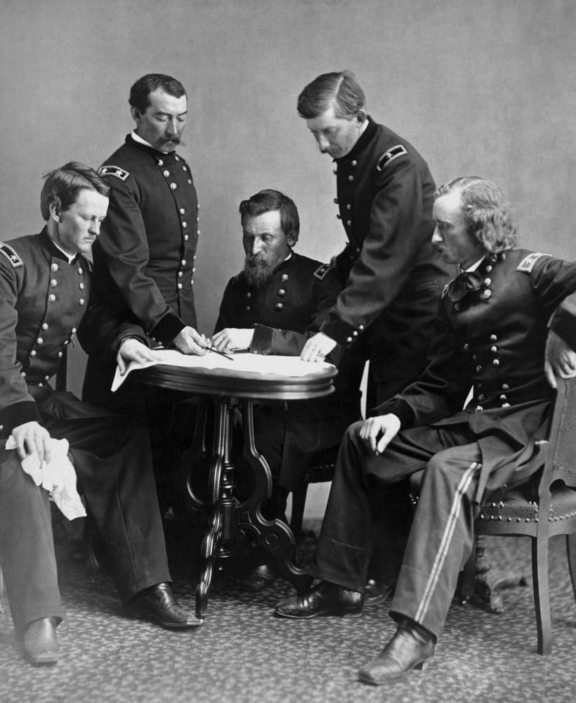 Vintage Civil War photograph of General Philip Sheridan and his staff Canvas Art - John ParrotStocktrek Images (26 x 31)