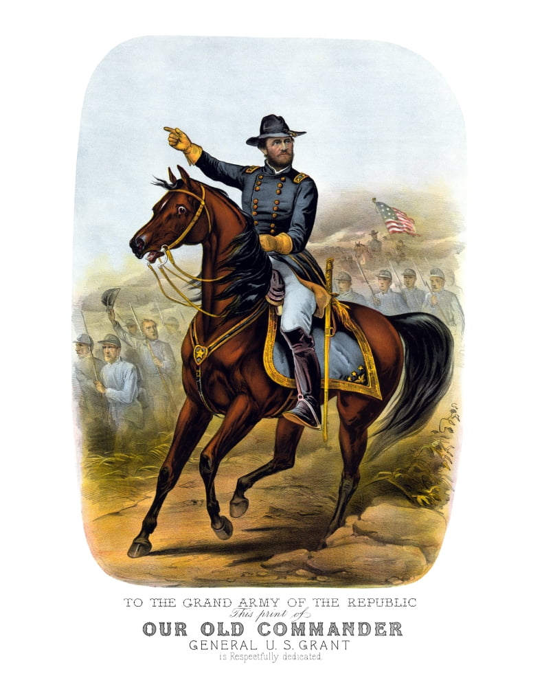 Vintage Civil War poster of General Ulysses S Grant on horseback Canvas Art - John ParrotStocktrek Images (26 x 32)