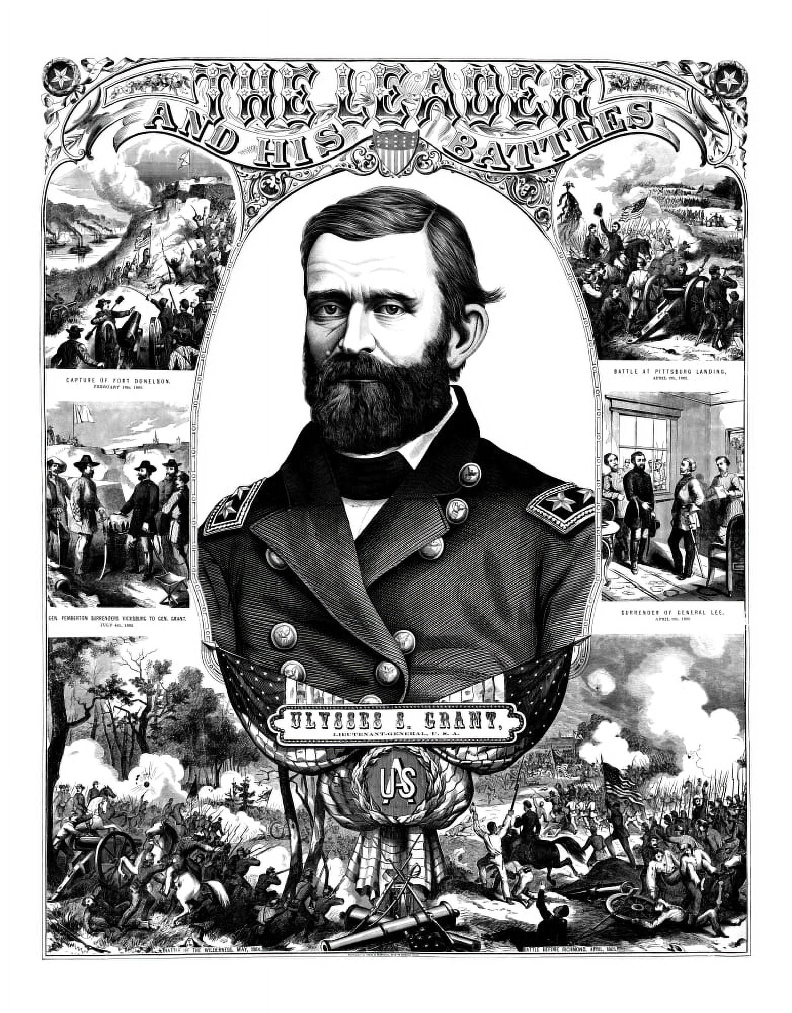 Vintage Civil War poster of General Ulysses S Grant wearing his military uniform Canvas Art - John ParrotStocktrek Images (13 x 16)