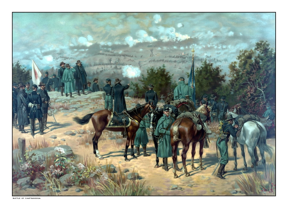 Vintage Civil War poster of the Battle of Missionary Ridge Canvas Art - John ParrotStocktrek Images (34 x 24)