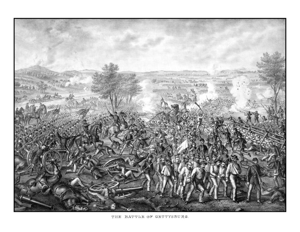 Vintage Civil War print featuring the Battle of Gettysburg Canvas Art - John ParrotStocktrek Images (16 x 13)