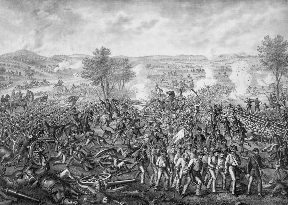 Vintage Civil War print featuring the Battle of Gettysburg Canvas Art - John ParrotStocktrek Images (17 x 12)
