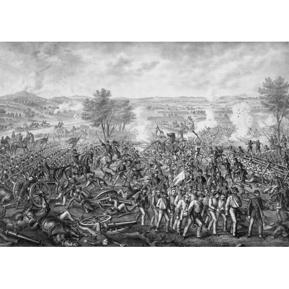 Vintage Civil War print featuring the Battle of Gettysburg Canvas Art - John ParrotStocktrek Images (33 x 24)