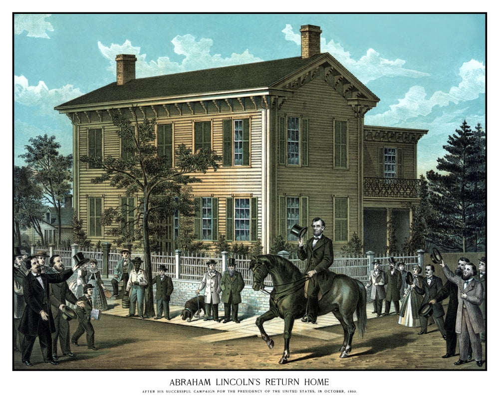 Vintage Civil War print of Abraham Lincoln riding on horseback as a crowd cheers Canvas Art - John ParrotStocktrek Images (31 x 26)