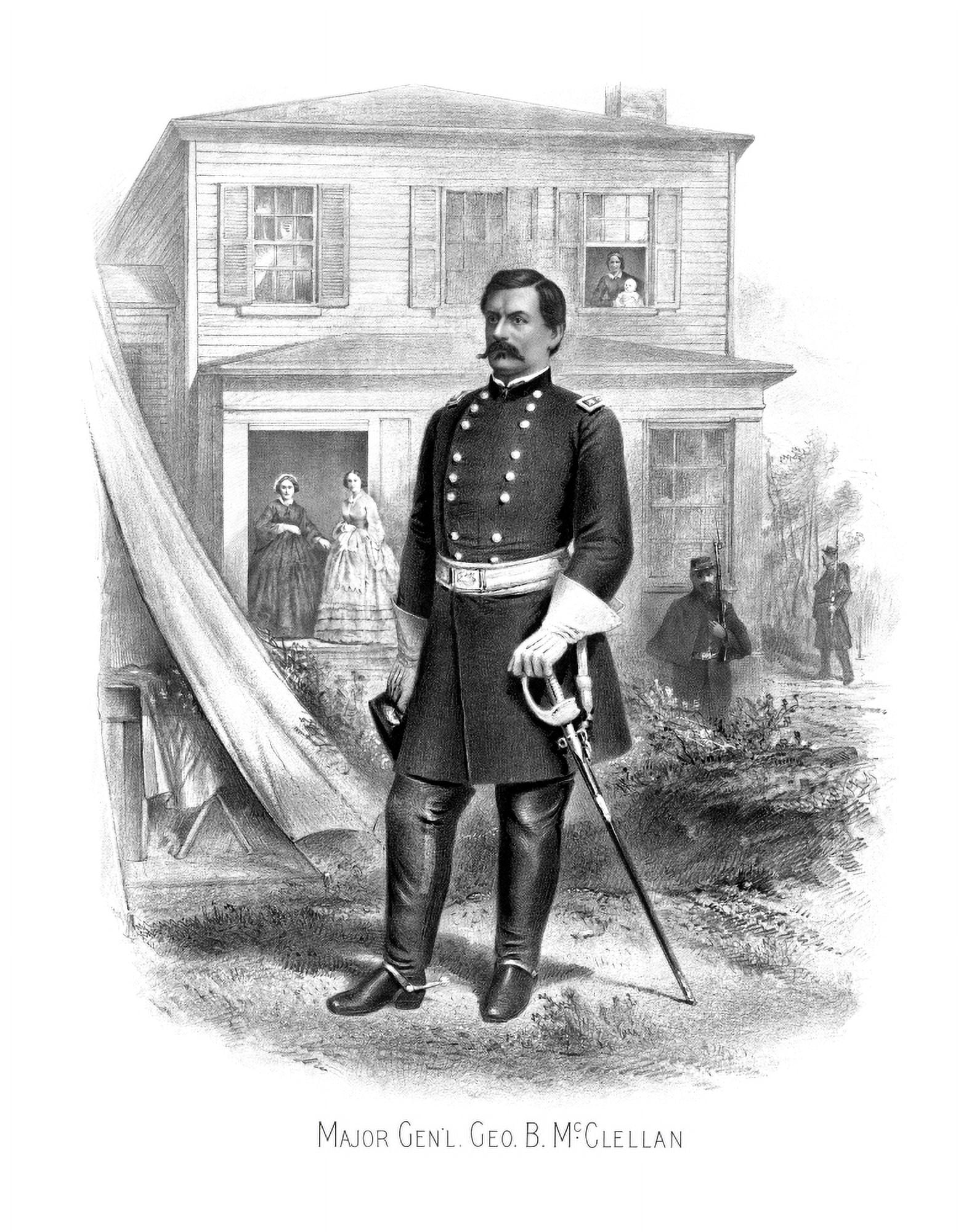 Vintage Civil War print of General George McClellan at Camp Seminary Canvas Art - John ParrotStocktrek Images (25 x 32)