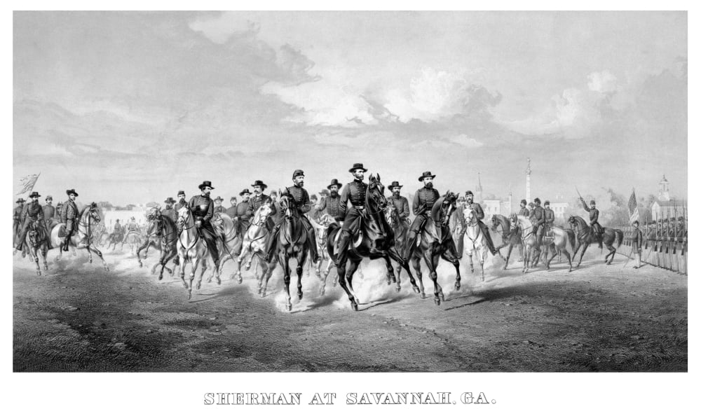 Vintage Civil War print of General Sherman and his Generals on horseback Canvas Art - John ParrotStocktrek Images (19 x 11)