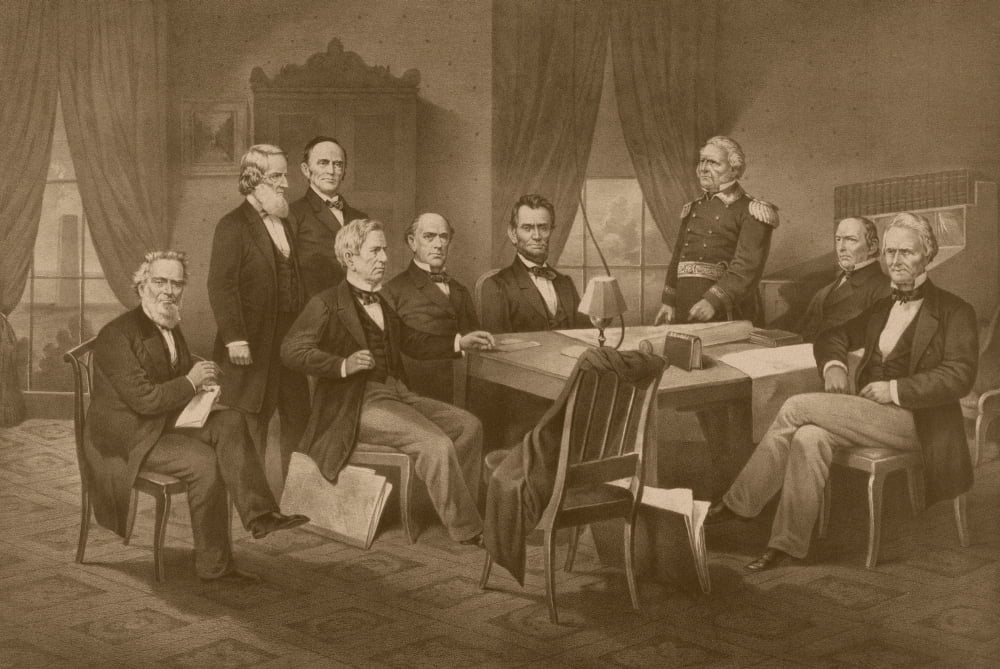 Vintage Civil War print of President Abraham Lincoln and his cabinet Canvas Art - John ParrotStocktrek Images (17 x 12)