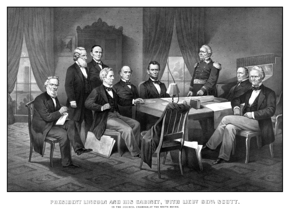 Vintage Civil War print of President Abraham Lincoln and his cabinet Canvas Art - John ParrotStocktrek Images (17 x 13)
