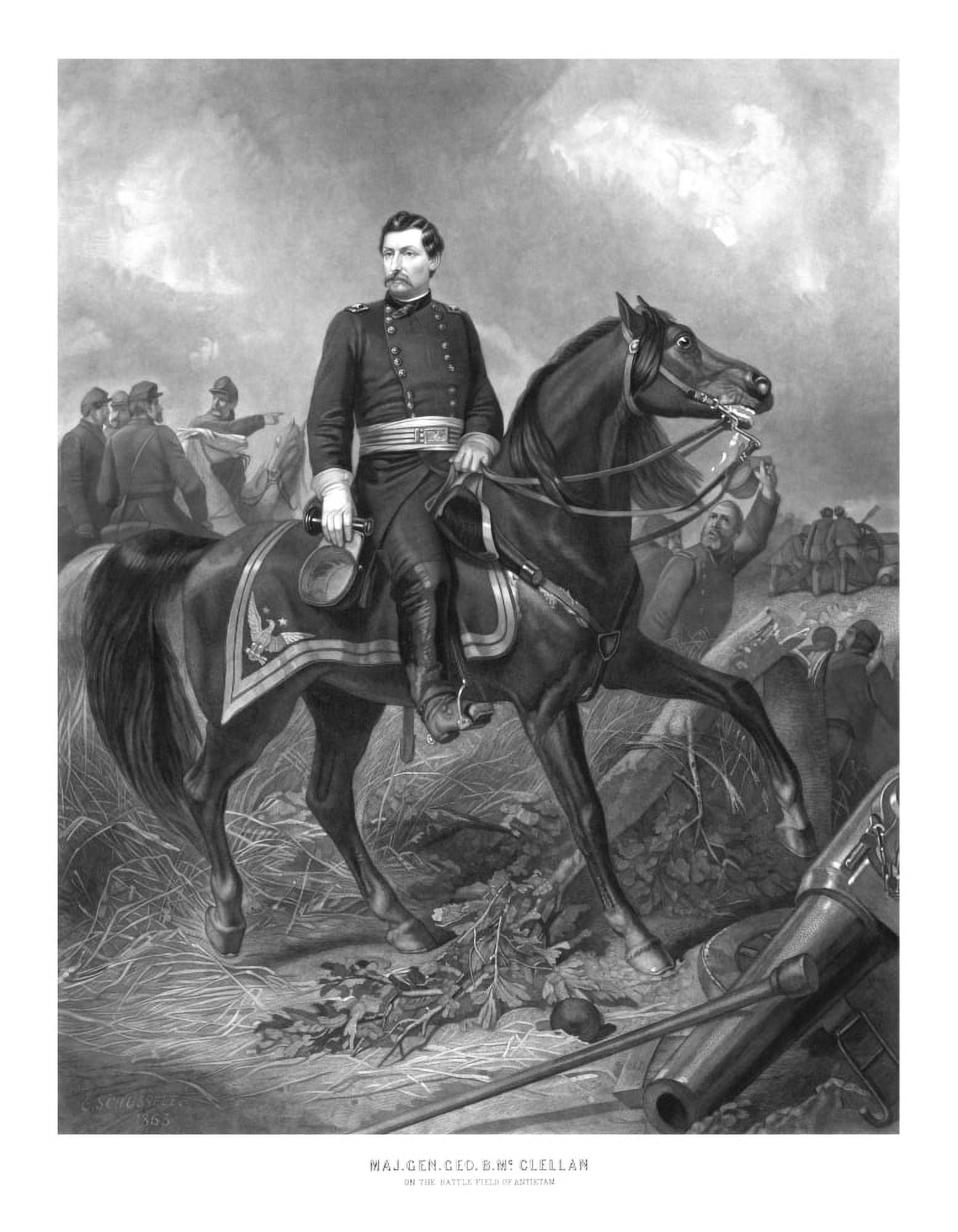 Vintage Civil War print of Union General George McClellan on horseback Canvas Art - John ParrotStocktrek Images (25 x 32)