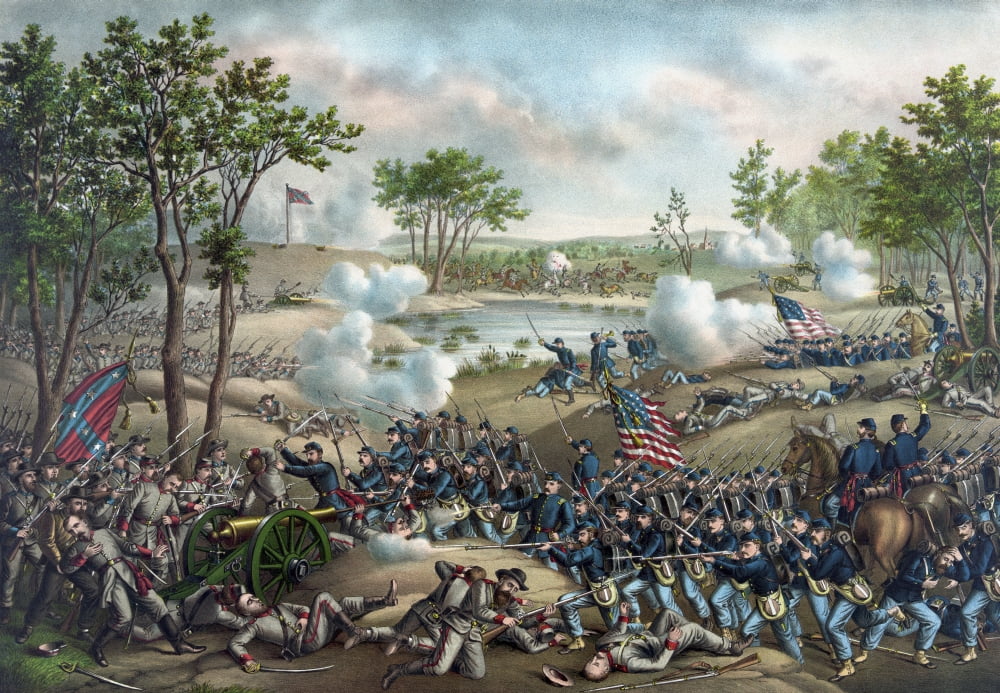 Vintage Civil War print of the Battle of Cold Harbor Canvas Art - John ParrotStocktrek Images (17 x 12)