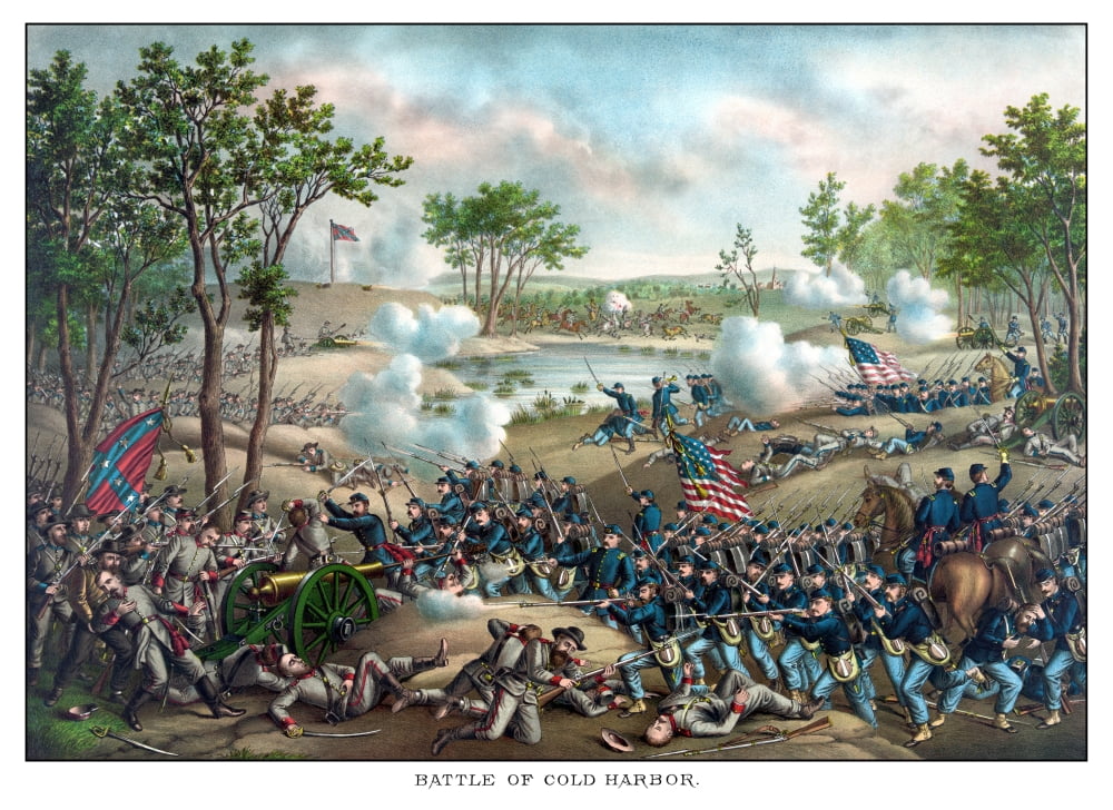 Vintage Civil War print of the Battle of Cold Harbor Canvas Art - John ParrotStocktrek Images (17 x 12)