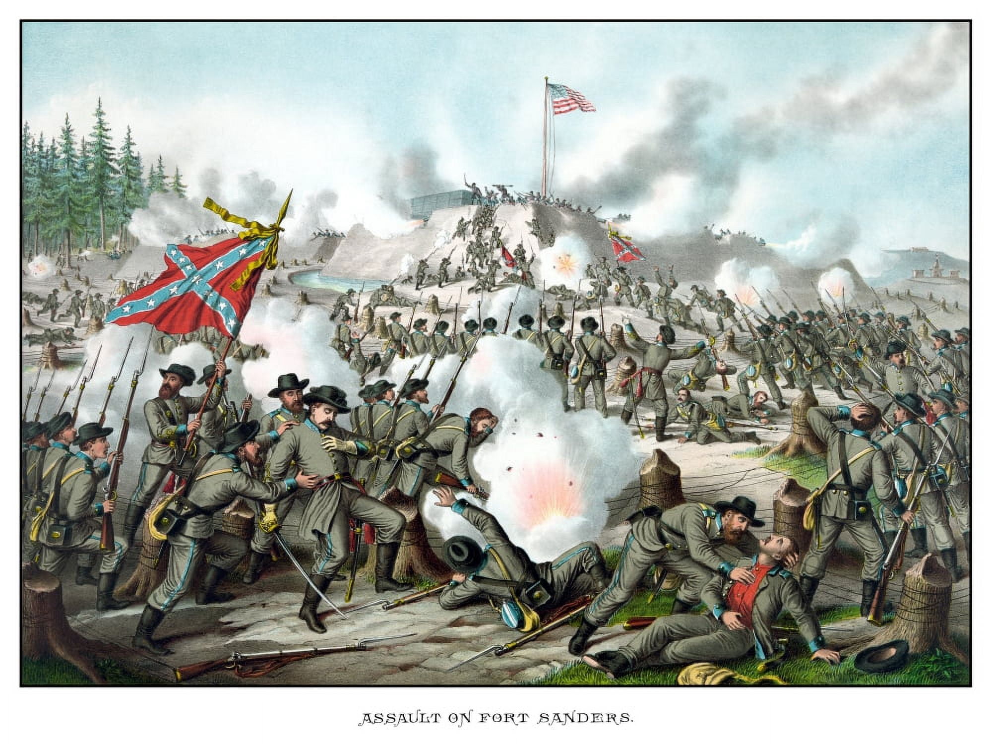Vintage Civil War print of the Battle of Fort Sanders Canvas Art - John ParrotStocktrek Images (17 x 13)