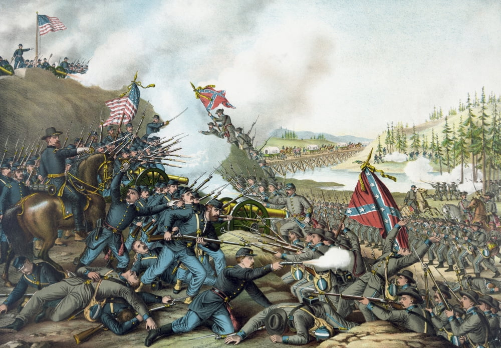 Vintage Civil War print of the Battle of Franklin Canvas Art - John ParrotStocktrek Images (17 x 12)