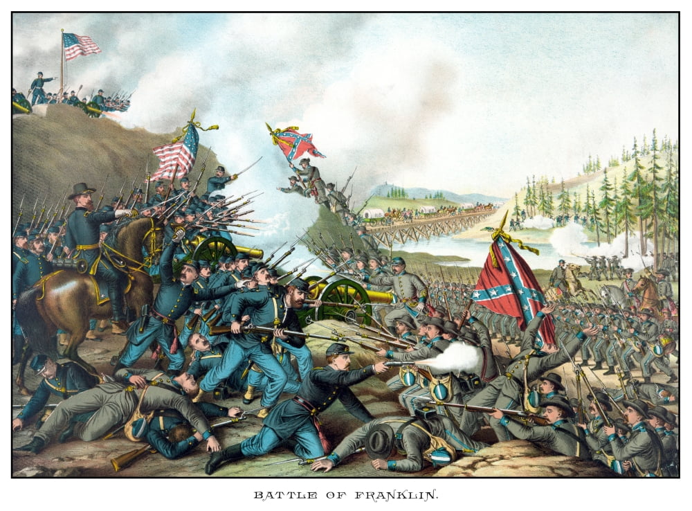 Vintage Civil War print of the Battle of Franklin Canvas Art - John ParrotStocktrek Images (17 x 13)