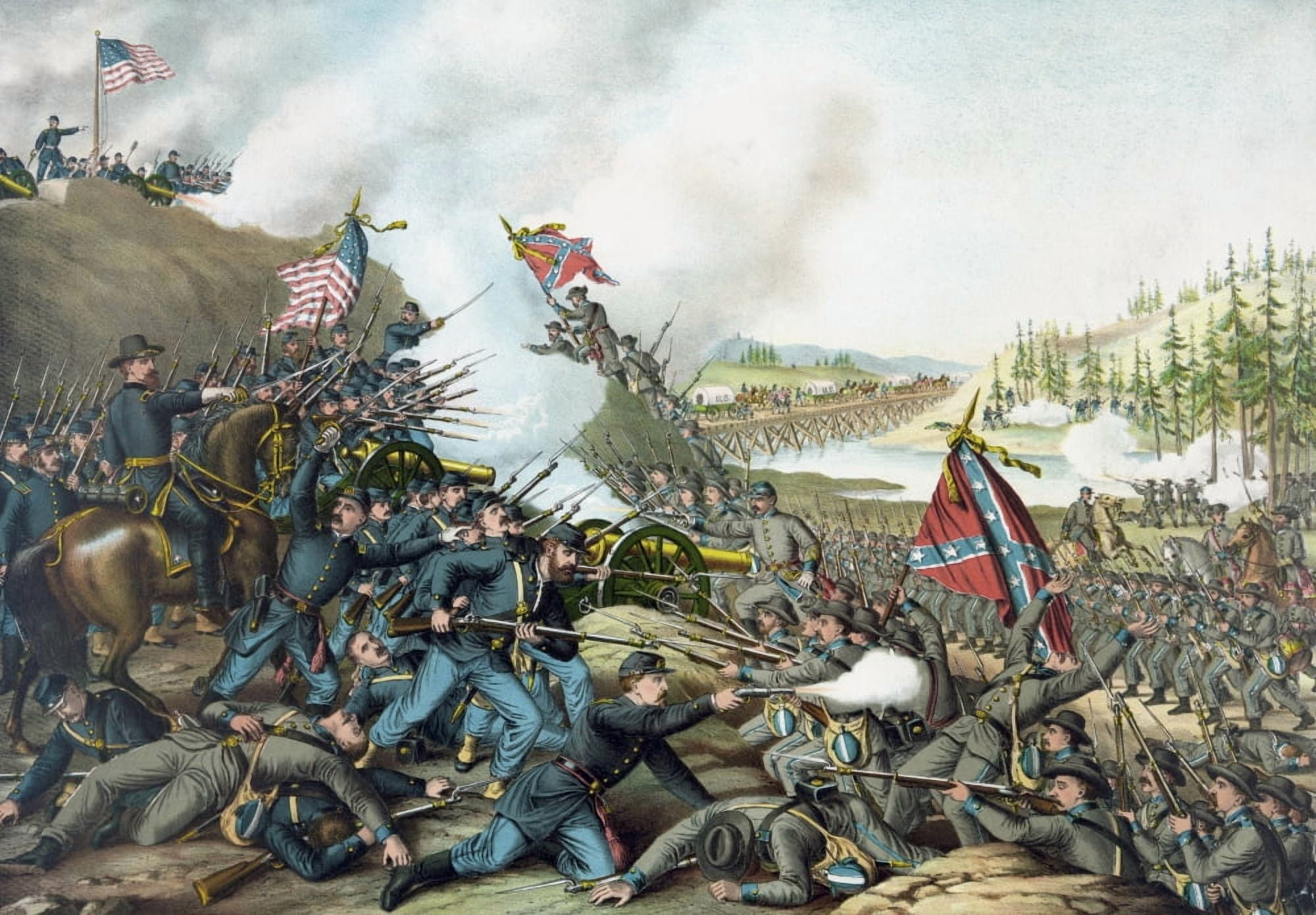 Vintage Civil War print of the Battle of Franklin Canvas Art - John ParrotStocktrek Images (34 x 24)