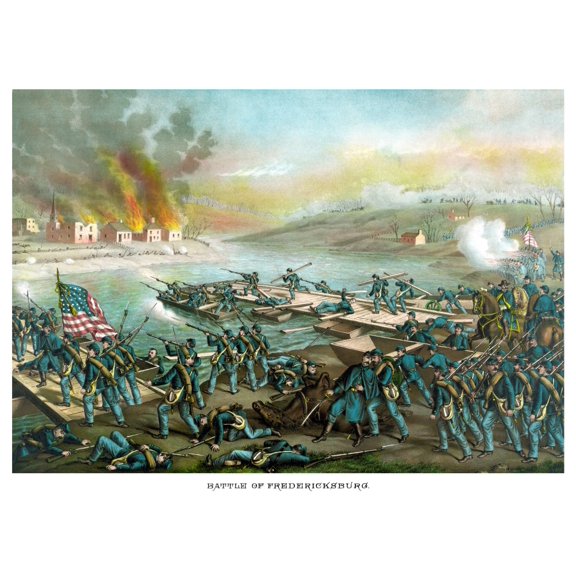 Vintage Civil War print of the Battle of Fredericksburg Canvas Art - John ParrotStocktrek Images (17 x 12)