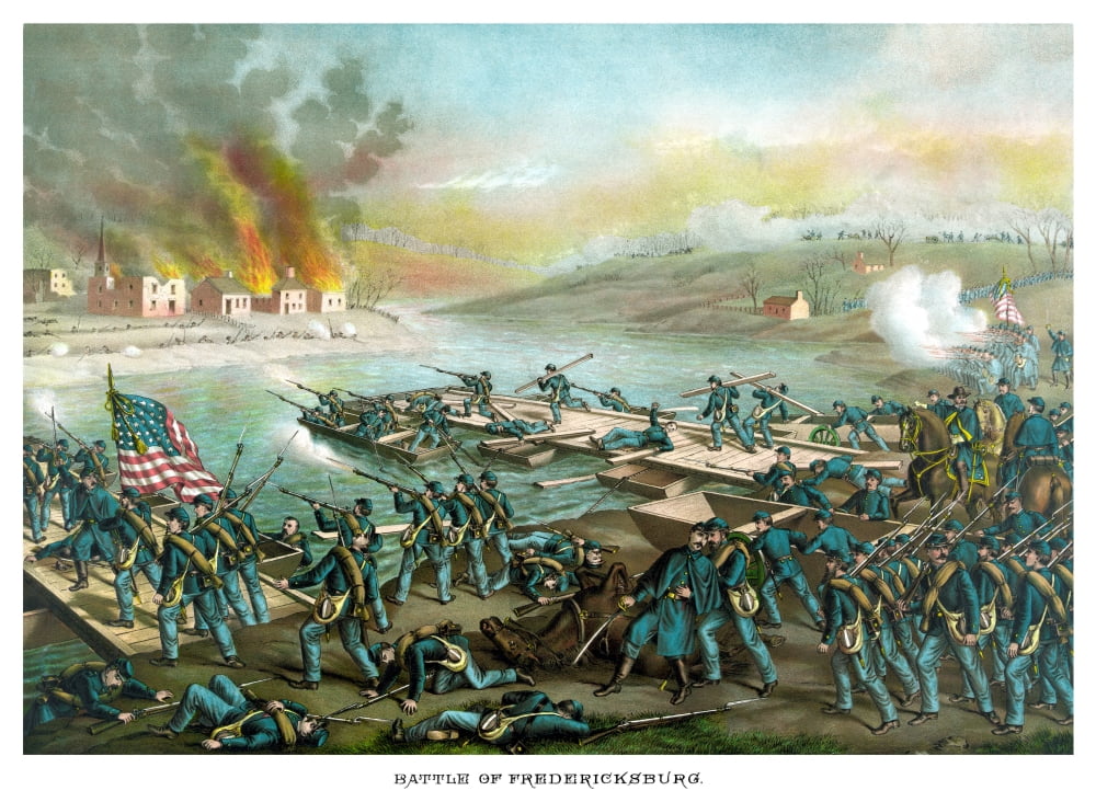 Vintage Civil War print of the Battle of Fredericksburg Canvas Art - John ParrotStocktrek Images (33 x 24)