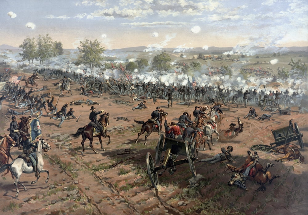 Vintage Civil War print of the Battle of Gettysburg Canvas Art - John ParrotStocktrek Images (17 x 12)