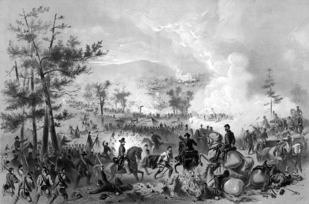 Vintage Civil War print of the Battle of Gettysburg Canvas Art - John ParrotStocktrek Images (17 x 12)