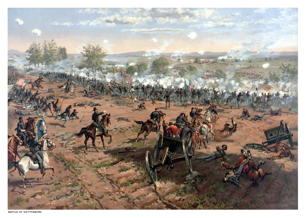 Vintage Civil War print of the Battle of Gettysburg Canvas Art - John ParrotStocktrek Images (33 x 24)